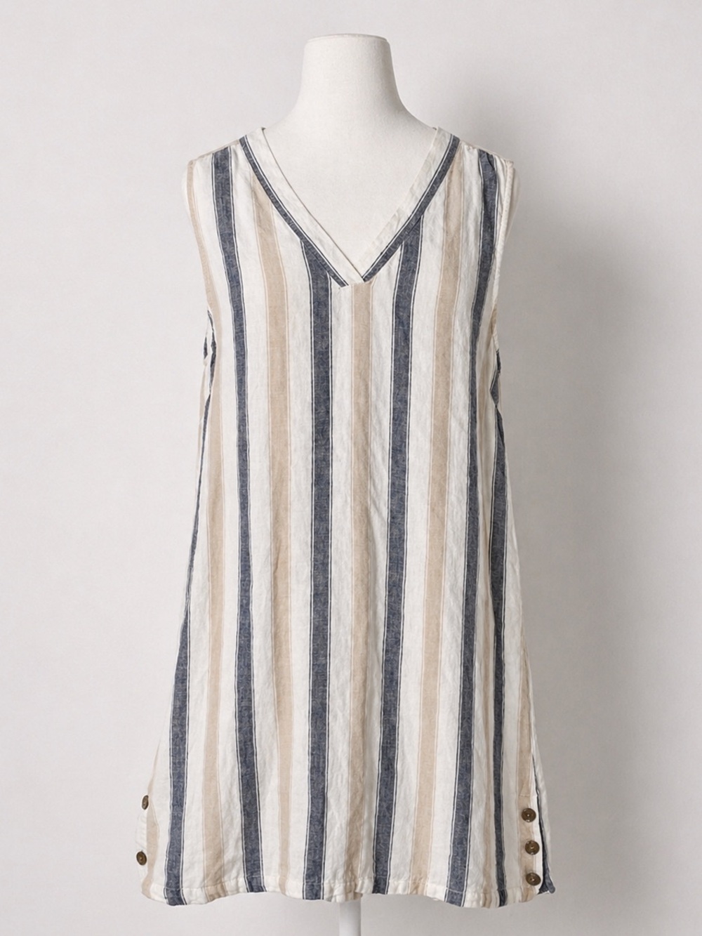 Tahari Striped Linen Sleeveless Shirt Tunic Dress M V-neck EUC Summer Resort